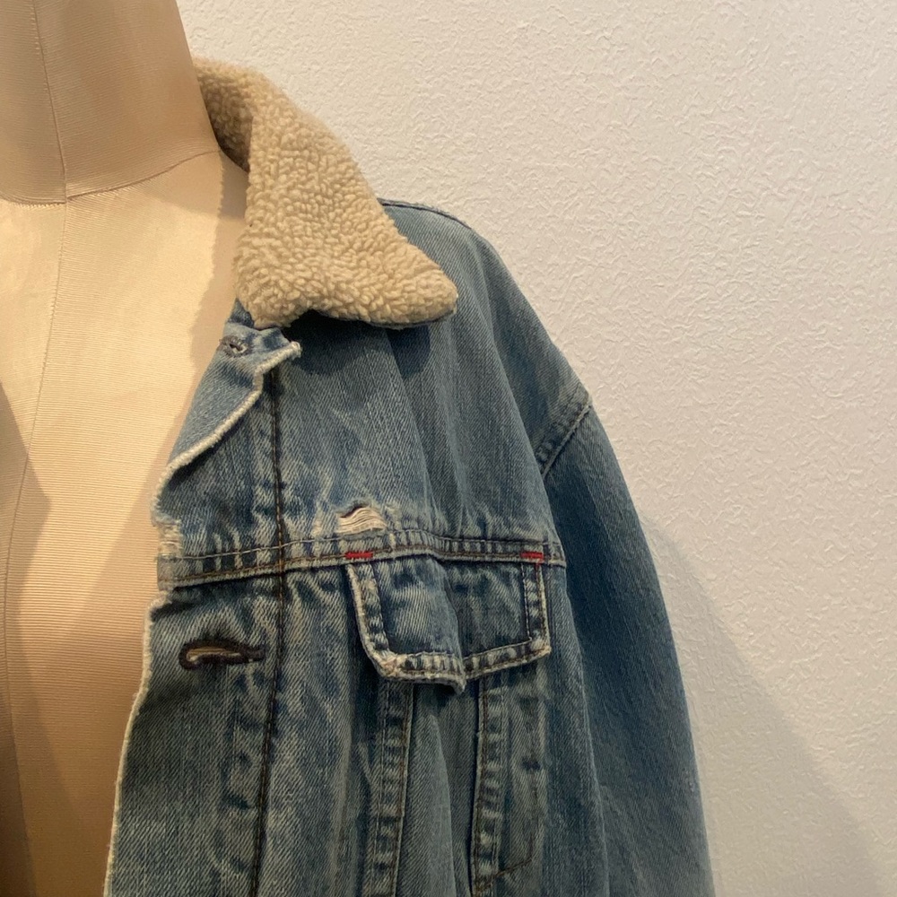 Oversized Sherpa lined denim jacket | distressed | unisex